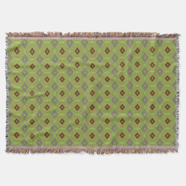 Cobertor Diamante Losango Floral Rosa Padrão Verde (Frente)