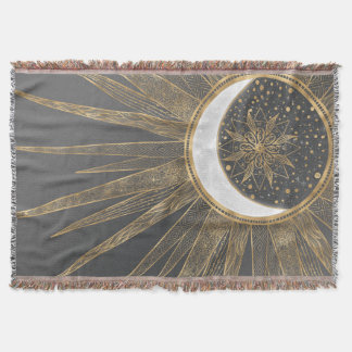 Cobertor Dodles Dourados Elegantes Sun Moon Mandala Design