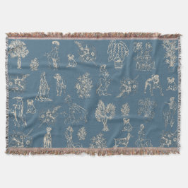 Cobertor Dogs Lady Toile de Jouy Dark Turquoise