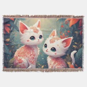 Cobertor Dois Gatinhos Brancos numa Floresta Mágica