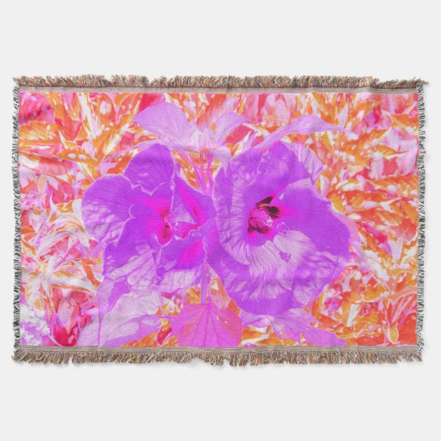 Cobertor Dois Hibiscus Louco Roxo e Rosa Quente em Vermelho (Frente)