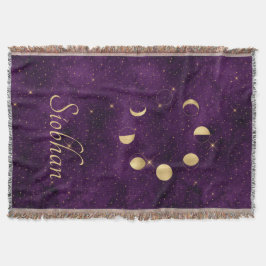 Cobertor Dourada Lua Fases Estrelas Roxas Personalizadas