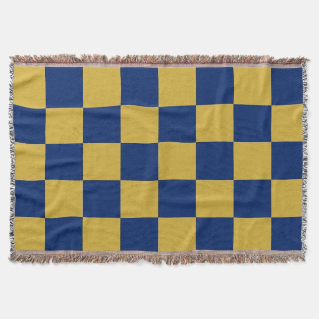 Cobertor Dourado Metálico com Estilo Quadrado Azul Marinho (Frente)