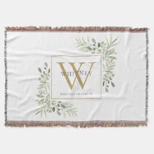 Cobertor Dourado Monograma Verde Elegante Moderno