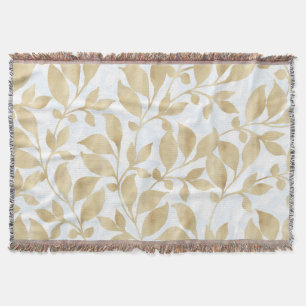 Cobertor Dourado padrão foliar branco