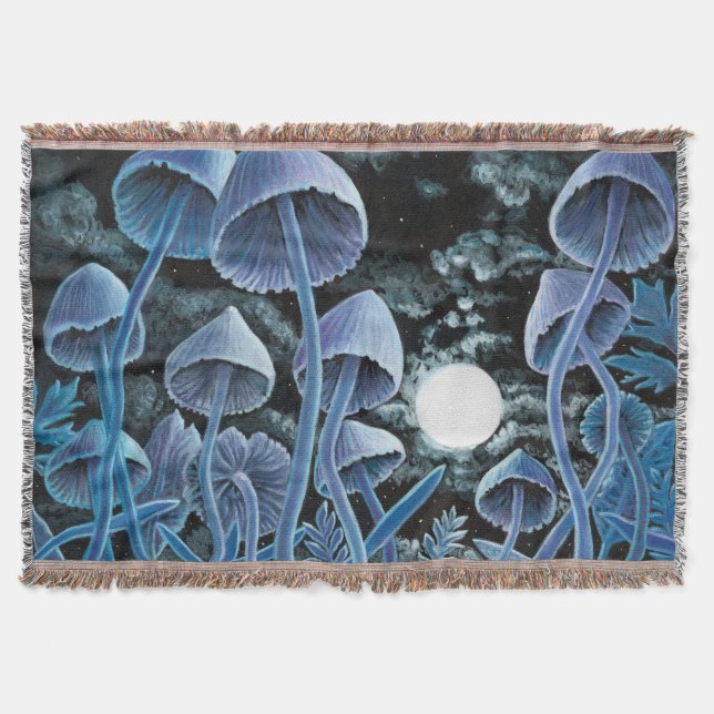 Cobertor Doze cogumelos mágicos na lua de cheio (Frente)