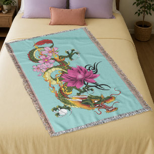Cobertor Dragão chinês Lotus Cherry Blossoms