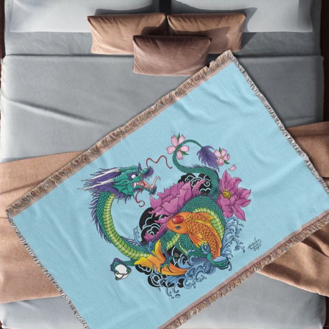Cobertor Dragão de Água Chinês Peixe Koi (Criador carregado)