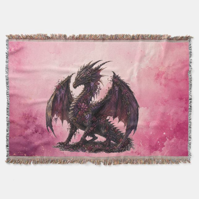 Cobertor Dragão Flor | Dragão de Fantasia Botânica (Frente)