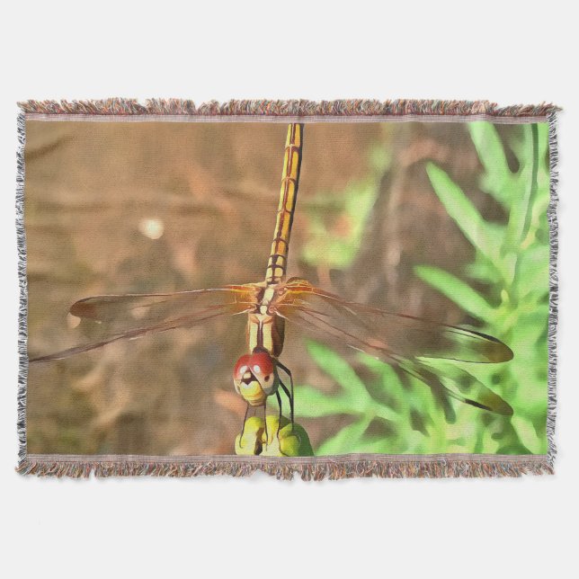 Cobertor Dragonfly Artística Descendo Na Cabeça Da Flor (Frente)