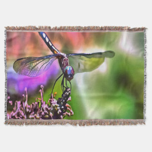 Cobertor Dragonfly em pintura realista verde e azul