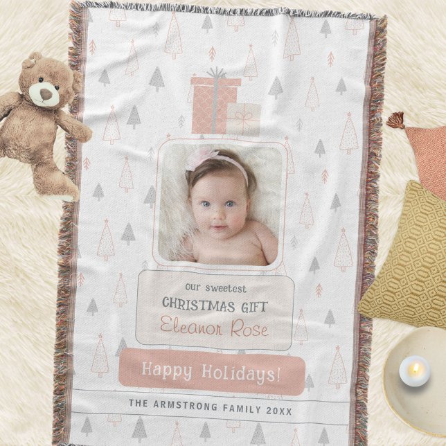 Cobertor Dusty Rose Boho Primeiro Natal do Bebê Foto de Nat (Dusty Rose Boho Baby's 1st Photo Christmas Throw Blanket ©Susanne Sachers - Sunny Mind 🌞)