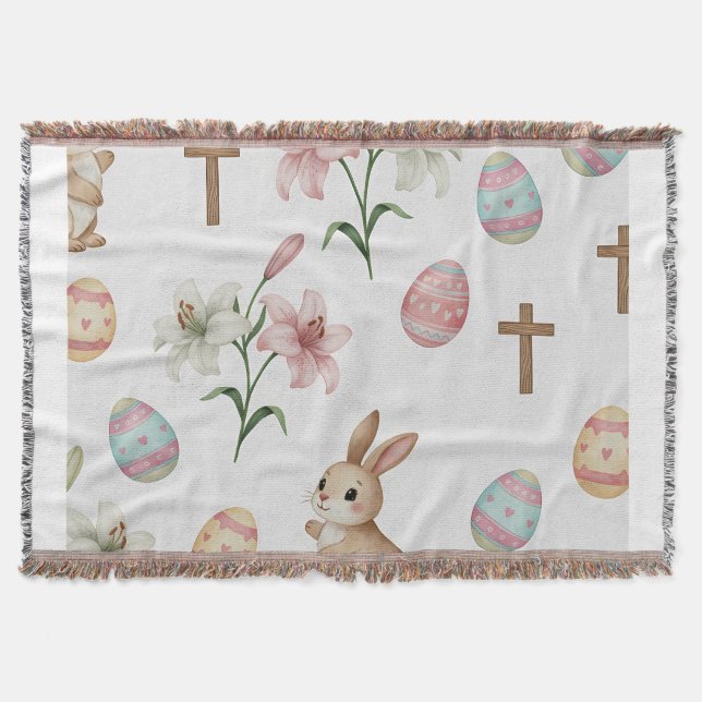 Cobertor Easter Whimsy – Seamless Bunny & Lily Pattern (Frente)