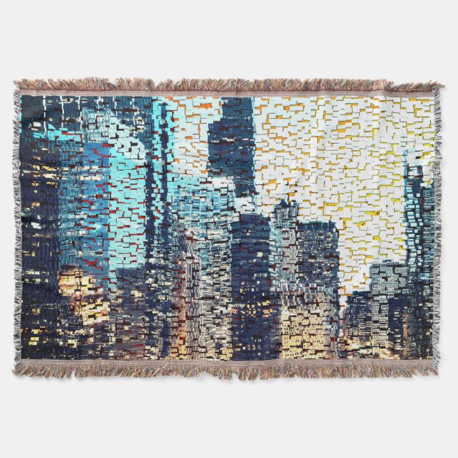 Cobertor Edifícios da cidade azul em mosaico com alivio (Frente)