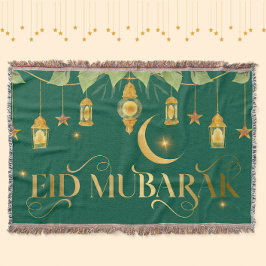 Cobertor Eid Mubarak, Elegante, Dourada Lanterna Verde, Est