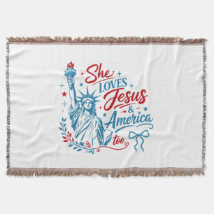 Cobertor Ela Ama Jesus e a América Também 4 de Julho Cristo