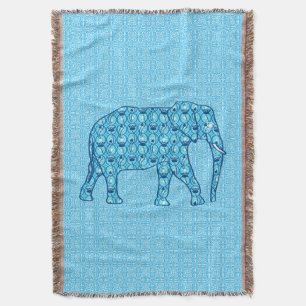 Cobertor Elefante de flores de lótus, turquesa e aqua