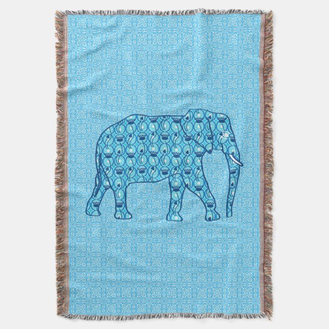 Cobertor Elefante de flores de lótus, turquesa e aqua (Frente Vertical)