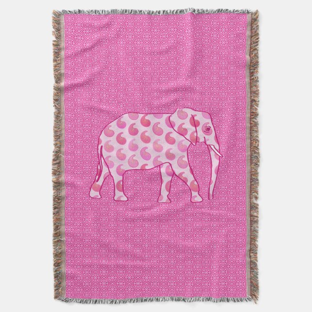 Cobertor Elefante de Paisley - rosa-gelo e fuchsia (Frente Vertical)