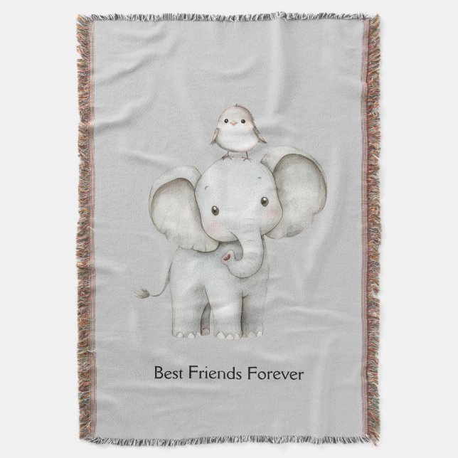 Cobertor Elefante e Pássaro Melhores Amigos (Frente Vertical)