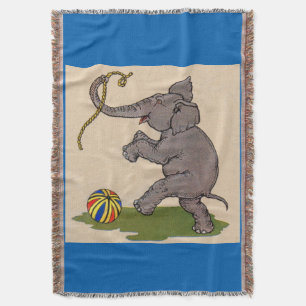 Cobertor elefante feliz brincando com corda e bola