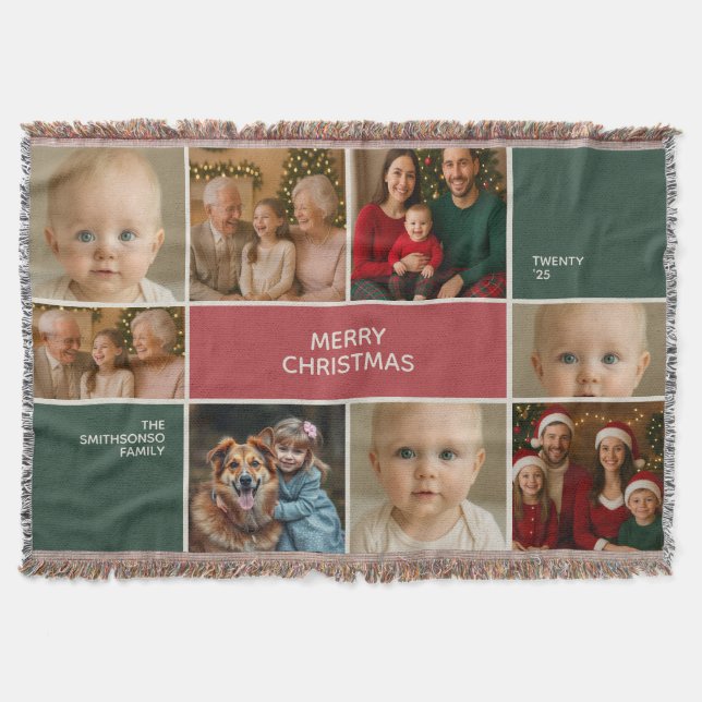 Cobertor elegance family 8 Photos collage merry Christmas (Frente)
