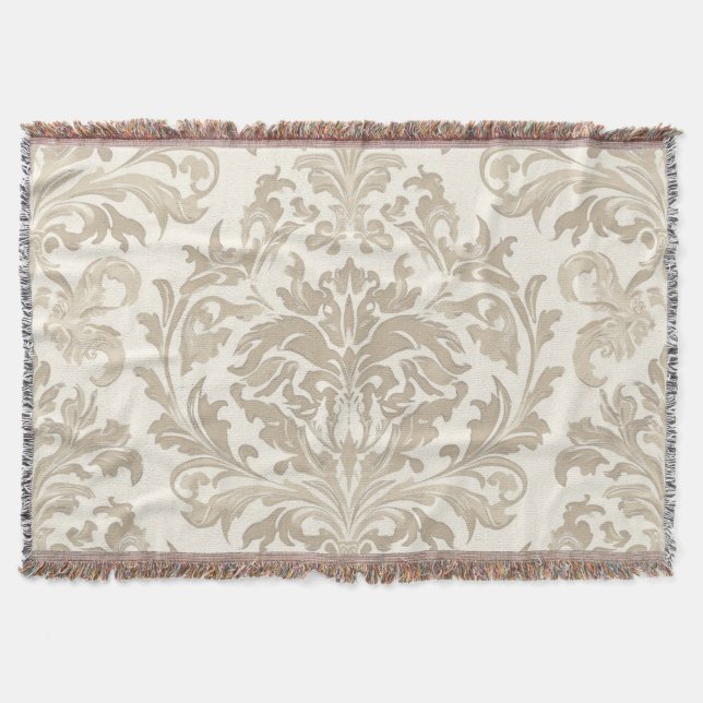 Cobertor Elegância de Marfim Barroco Damasko Clássico Antig (Frente)