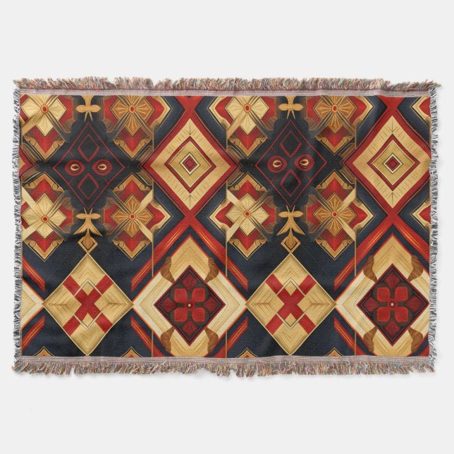 Cobertor Elegância Geométrica Padrão Invisível Vermelho Dou (Frente)