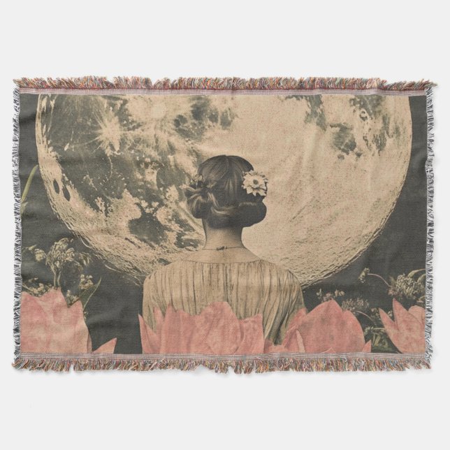 Cobertor Elegância Lua - Visão Traseira da Mulher com Lua (Frente)