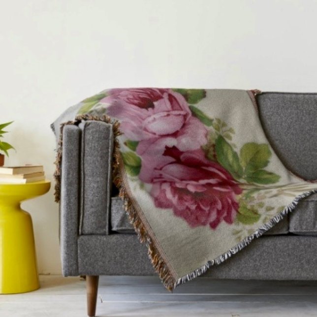 Cobertor Elegância Rosa Vintage  (Throw Blanket Dimensions: 54"l x 38"w Material: 100% polyester; soft touch.
)