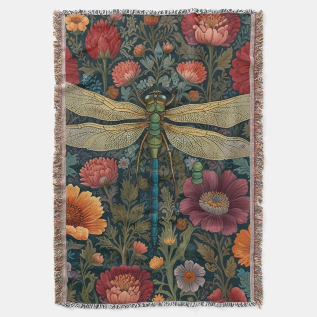 Cobertor Elegant art nouveau Autumn floral Dragonfly (Frente Vertical)