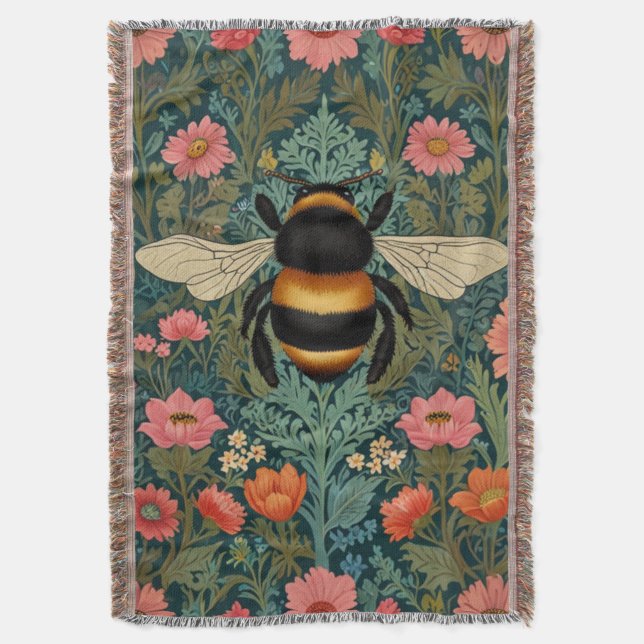 Cobertor Elegant boho retro bumblebee spring florals  (Frente Vertical)