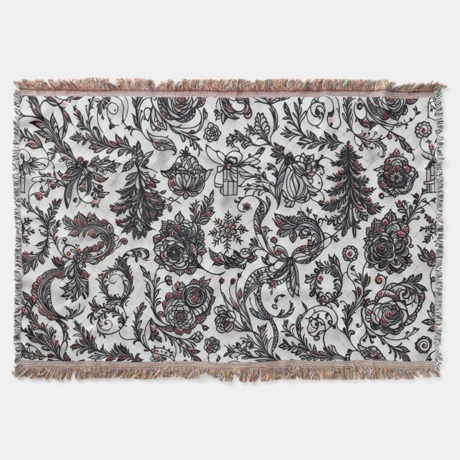 Cobertor Elegant Christmas floral ornament pattern design (Frente)