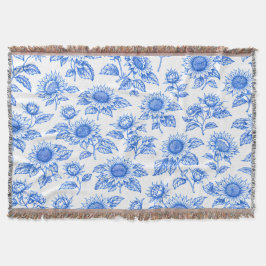 Cobertor Elegant Toile du Jouy Sunflowers – Blue Botanical 