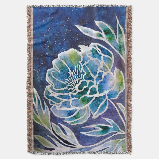 Cobertor Elegante Azul Dahlia Marinho Teal Floral Watercolo (Frente Vertical)