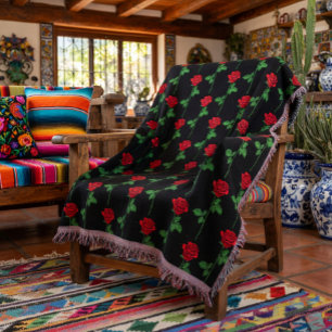 Cobertor Elegante Desenhado à Mão com Rosas