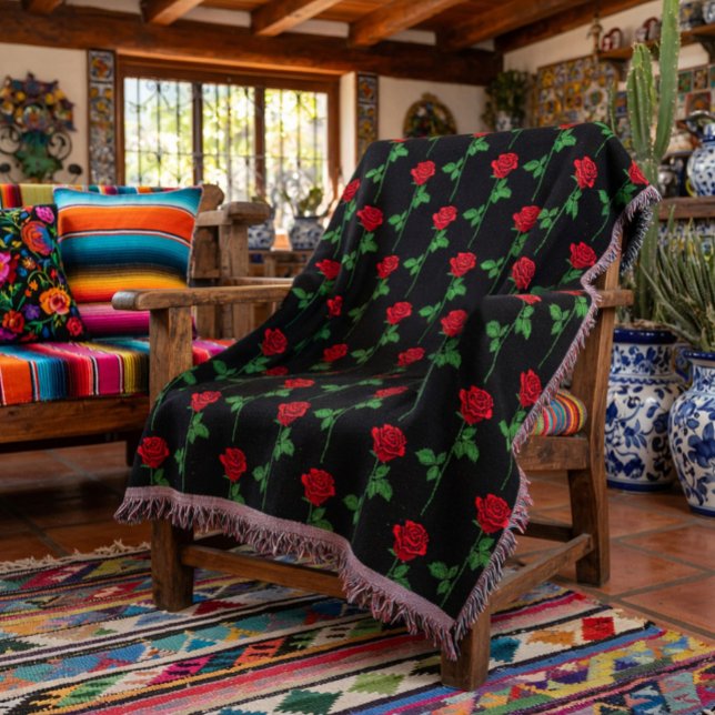 Cobertor Elegante Desenhado à Mão com Rosas (Criador carregado)