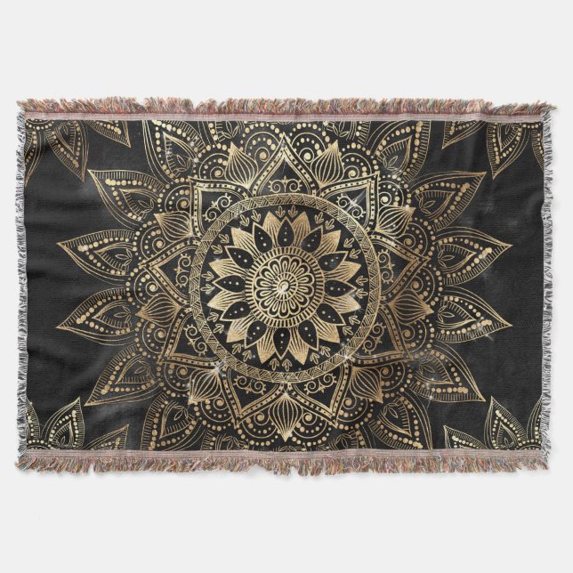 Cobertor Elegante Dourado Mandala Black Design (Frente)