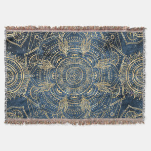 Cobertor Elegante Dourado Mandala Blue Whimsy Design