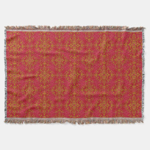 Cobertor Elegante Dourado sobre Padrão Damask Vermelho Rosa