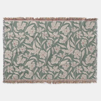 Cobertor Elegante Floral Boho Rosa & Verde Escuro Botânico