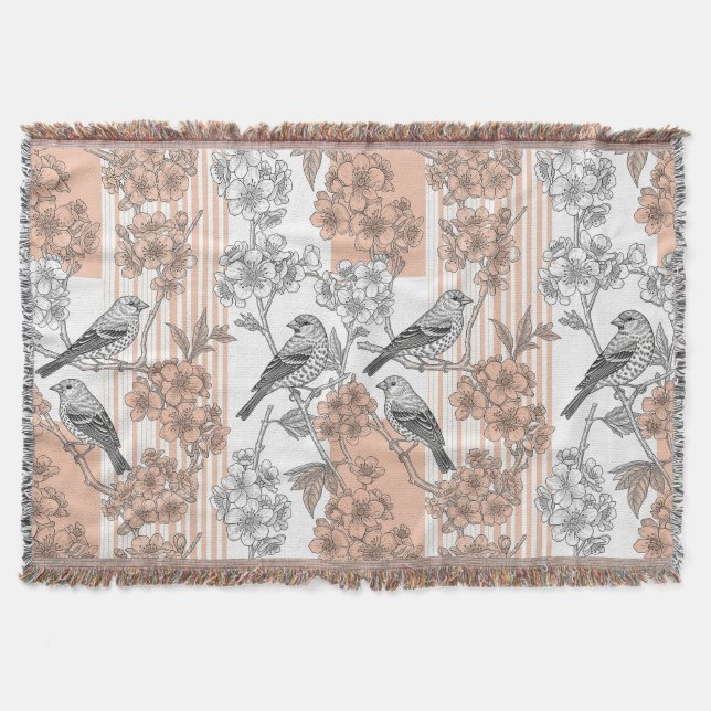 Cobertor Elegante Floral de Listra de Pêssego Pássaro (1) (Frente)