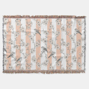Cobertor Elegante Floral de Listra de Pêssego Pássaro (5)