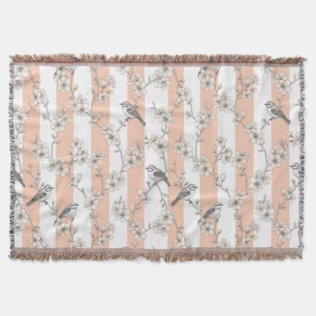 Cobertor Elegante Floral de Listra de Pêssego Pássaro (5) (Frente)