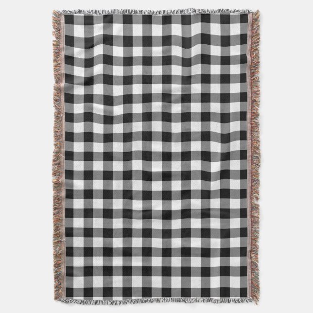 Cobertor Elegante padrão de xadrez gingham preto e branco (Frente Vertical)