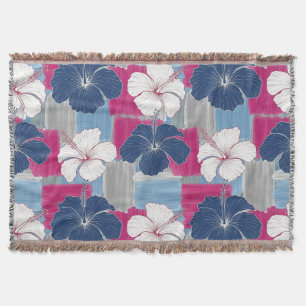 Cobertor Elegante padrão floral de hibisco azul (5)