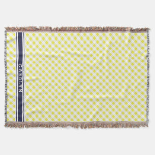 Cobertor elegante padrão xadrez amarelo e azul marinho mono
