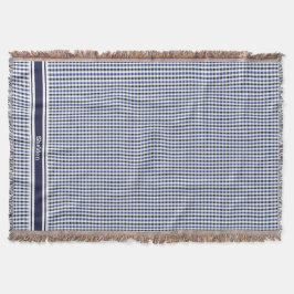 Cobertor elegante padrão xadrez azul preto monograma préppy