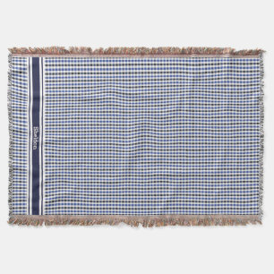 Cobertor elegante padrão xadrez azul preto monograma préppy