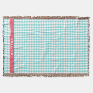 Cobertor elegante padrão xadrez turquesa monograma préppy c